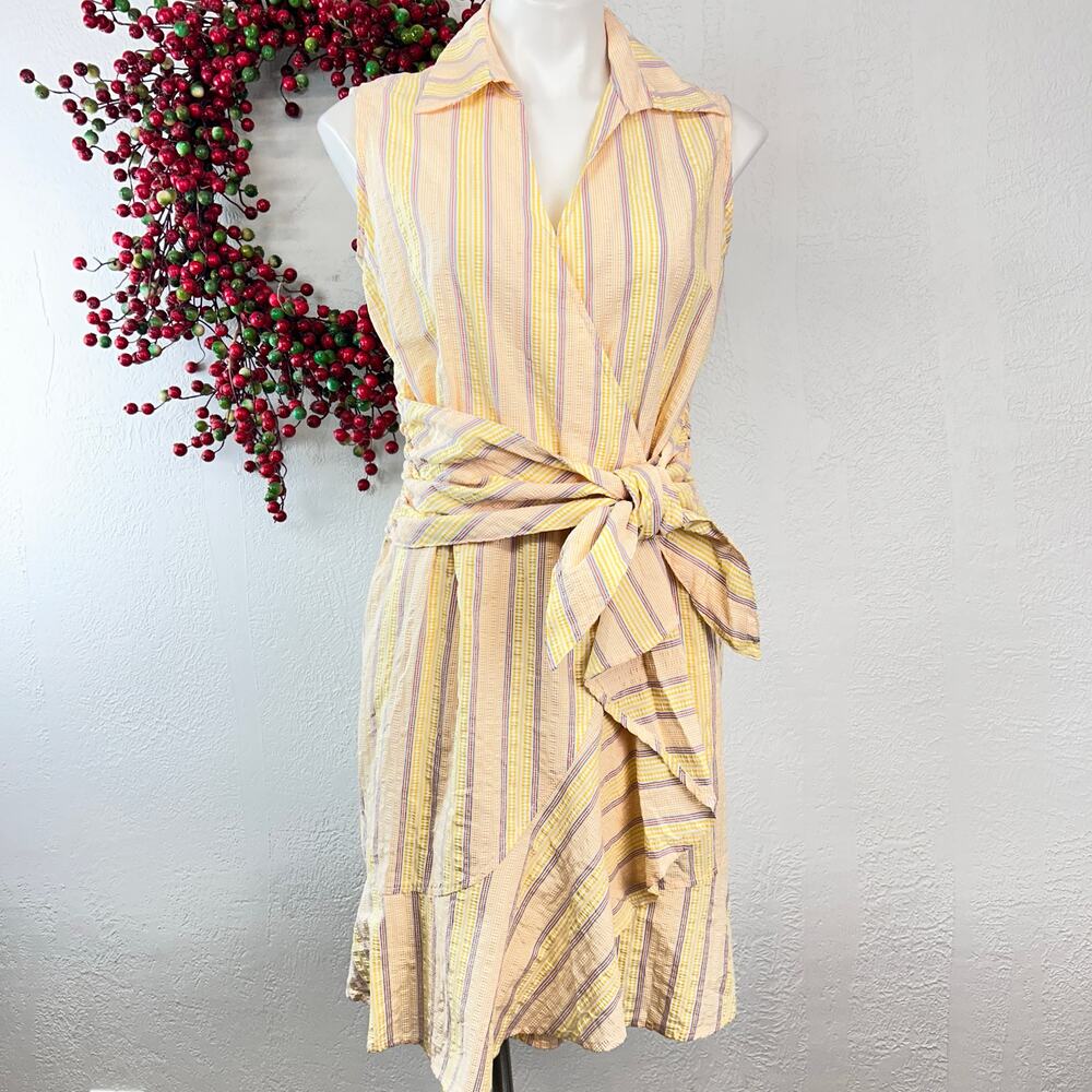 Finley Yellow and Lavender Striped Midi Wrap Dress